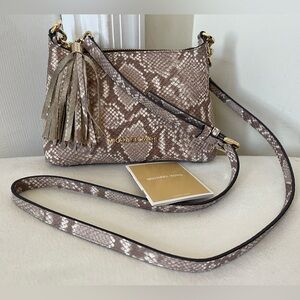 Michael Kors Taupe Snake-Print Crossbody with Gold Hardware